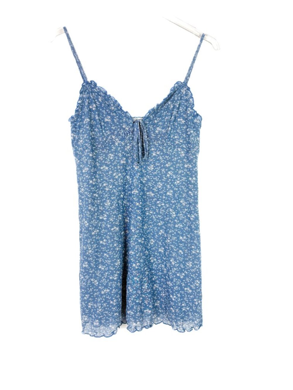 American Eagle Babydoll Mini Mesh Ditsy Floral Dress Blue Size Medium M EUC - Picture 2 of 10